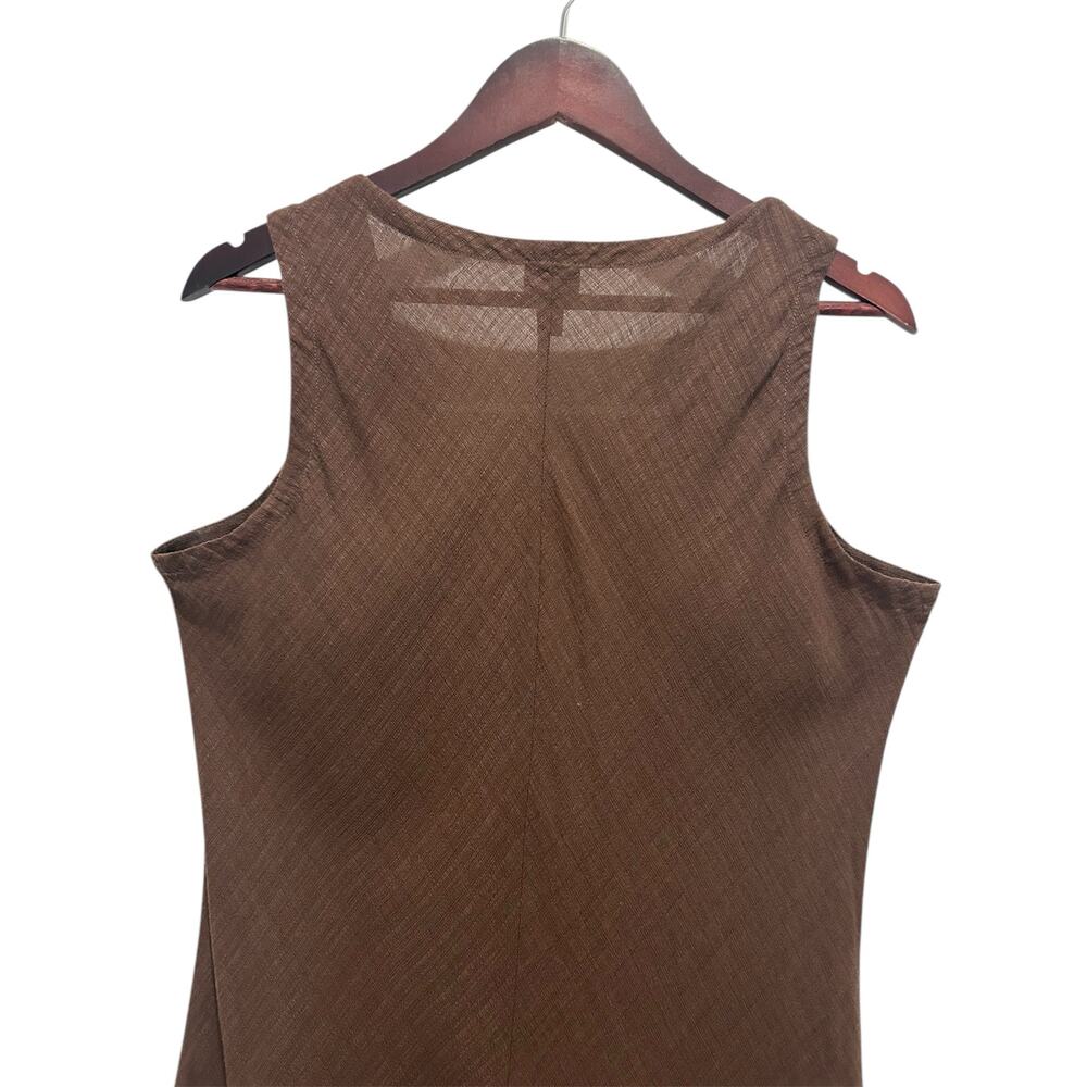 EILEEN FISHER Brown Linen Blend Sleeveless Midi A-Line Dress Size M Minimalist - Picture 6 of 8